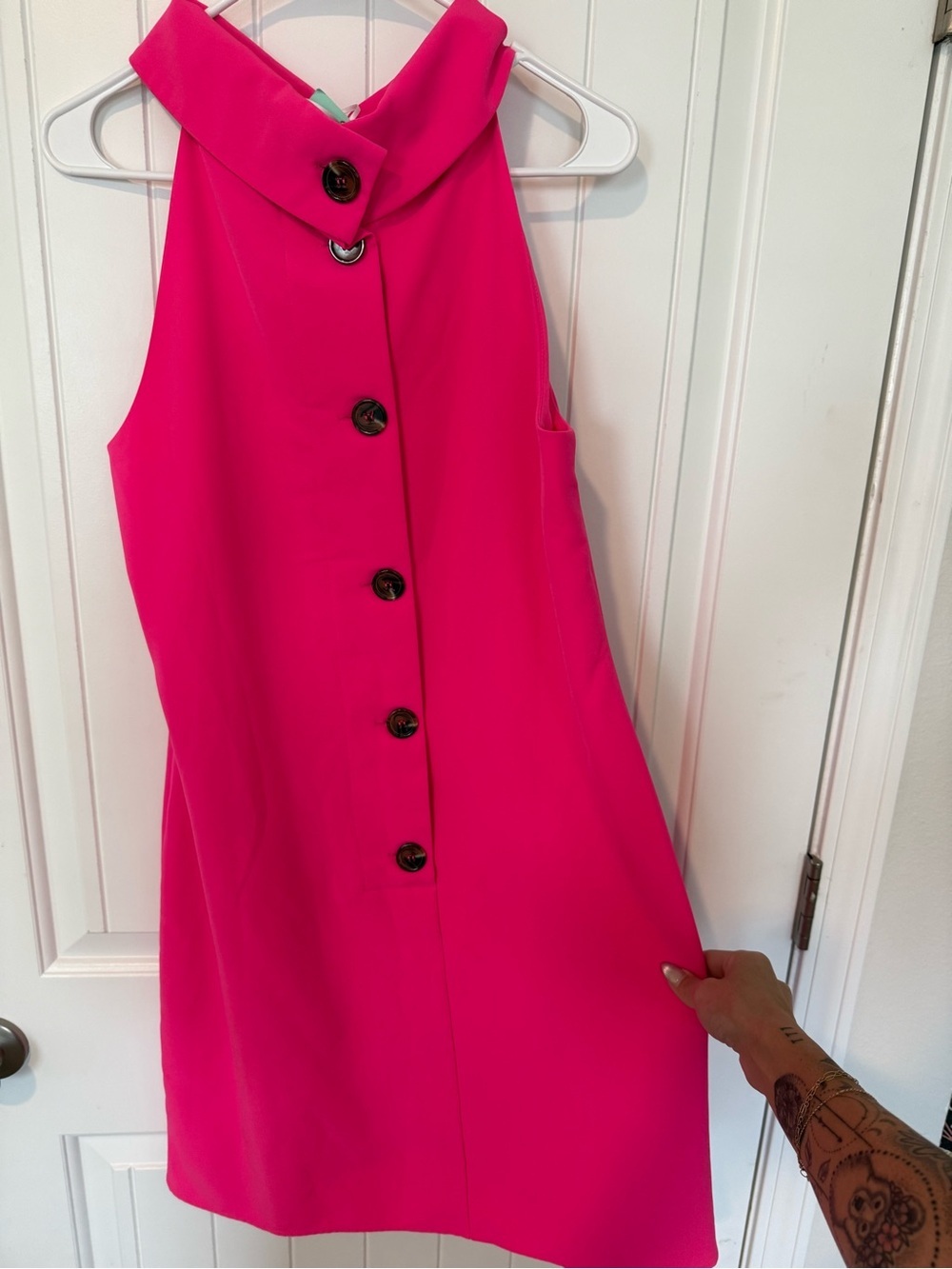 NWT Sail to Sable Hot Pink Sleeveless Button Front Shift Dress Size M $228 - Picture 4 of 5